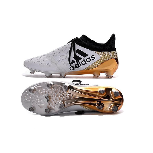 Adidas X 16+ Purechaos FG/AG Soccer Cleats White Gold Metallic Black - StarStadium