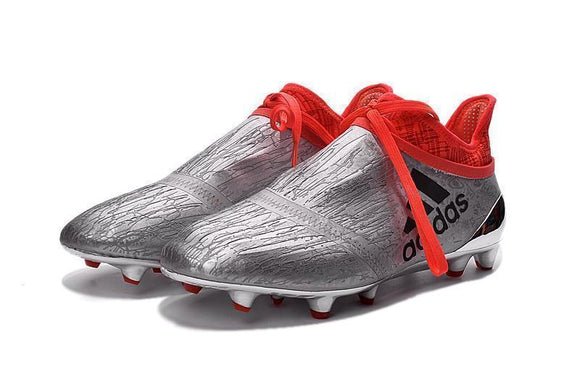 Adidas X 16+ Purechaos FG/AG Soccer Cleats Silver Metallic Solar Red - StarStadium