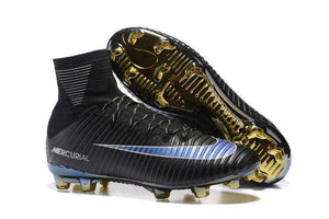 Nike Mercurial Superfly V FG Soccer Cleats Black Blue Golden - StarStadium