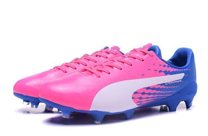 PUMA evoSPEED 17 SL-S FG Soccer Cleats Pink Blue White - StarStadium