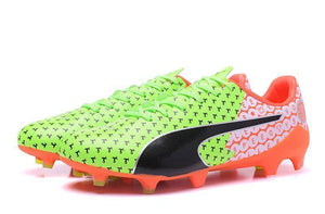 PUMA evoSPEED 17 SL-S FG Soccer Cleats Green Orange Black White - StarStadium