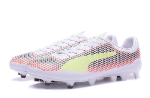 PUMA evoSPEED 17 FG Soccer Cleats White Orange Black Yellow - StarStadium